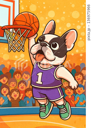 空飛ぶダンク！フレンチブルドッグ選手、魅せます 136975966