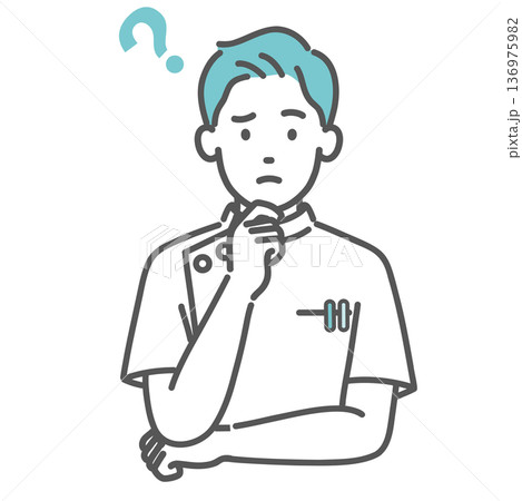 悩む・考えるケーシー白衣の男性看護師・医療従事者のイラスト（上半身） 136975982