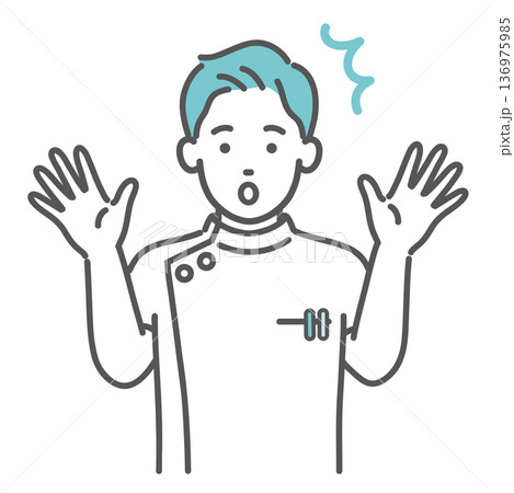 驚く・焦るケーシー白衣の男性看護師・医療従事者のイラスト(ショック・上半身) 驚く・焦るケーシー白衣の男性看護師・医療従事者のイラスト(ショック・上半身) 136975985
