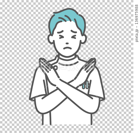 Illustration of a male nurse/medical worker in a white coat giving an NG sign (upper body) Illustration of a male nurse/medical worker in a white coat giving an NG sign (upper body) 136975988