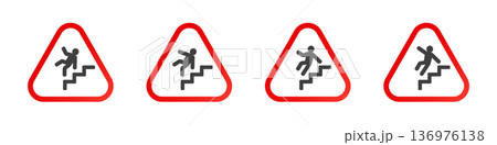 Warning signs: falling down stairs hazard symbols Warning signs: falling down stairs hazard symbols 136976138
