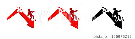 Person falling on downward red arrow: economic decline symbol 136976215
