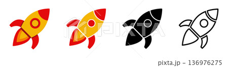 Colorful rocket icons: vector art in four styles Colorful rocket icons: vector art in four styles 136976275