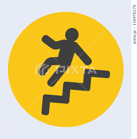 Slip hazard warning icon: person falling on stairs Slip hazard warning icon: person falling on stairs 136976278
