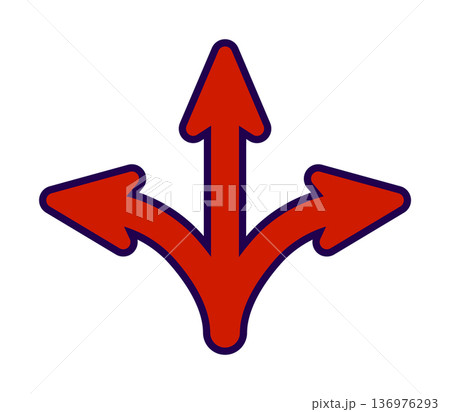 Red arrows symbolizing three-way directional choice Red arrows symbolizing three-way directional choice 136976293