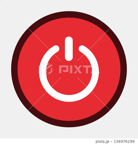 Red power button icon on circular background 136976299
