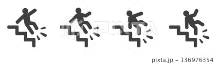 Slip hazard icon set: falling figure on stairs Slip hazard icon set: falling figure on stairs 136976354