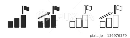 Growth chart icons: arrow and flag in black and white 136976379