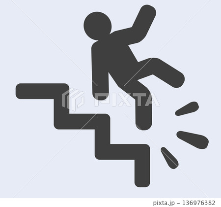 Person falling on stairs warning sign icon Person falling on stairs warning sign icon 136976382