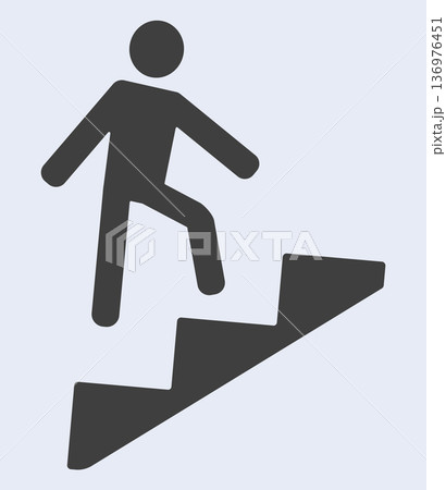 Ascending person symbol on stairs simple pictogram 136976451