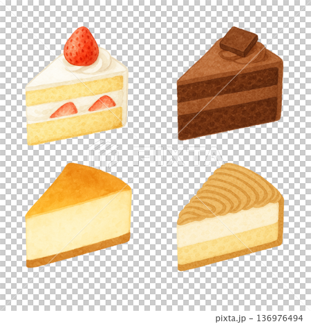 水彩風 ケーキ4種セットのイラスト スイーツ詰め合わせ 切り抜き素材 水彩風 ケーキ4種セットのイラスト スイーツ詰め合わせ 切り抜き素材 136976494
