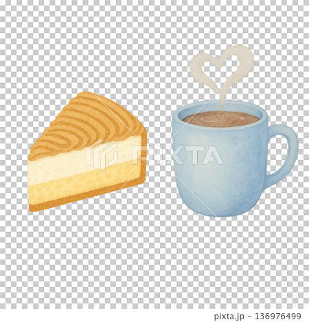 水彩風 モンブランケーキとコーヒーのイラスト カフェ 切り抜き素材 136976499