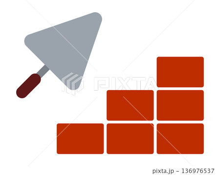 Trowel and bricks: building and masonry tools illustration 136976537