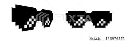 Pixelated black and white sunglasses icon design Pixelated black and white sunglasses icon design 136976573