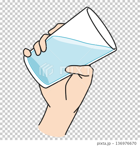 コップに入った水を持つ手のイラスト コップに入った水を持つ手のイラスト 136976670