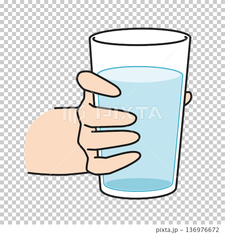 コップに入った水を持つ手のイラスト コップに入った水を持つ手のイラスト 136976672