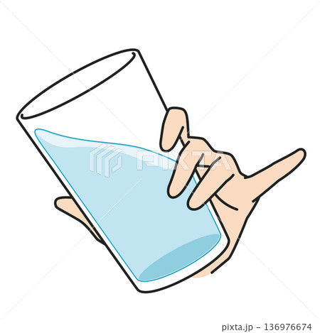 コップに入った水を持つ小指を立てた手のイラスト コップに入った水を持つ小指を立てた手のイラスト 136976674