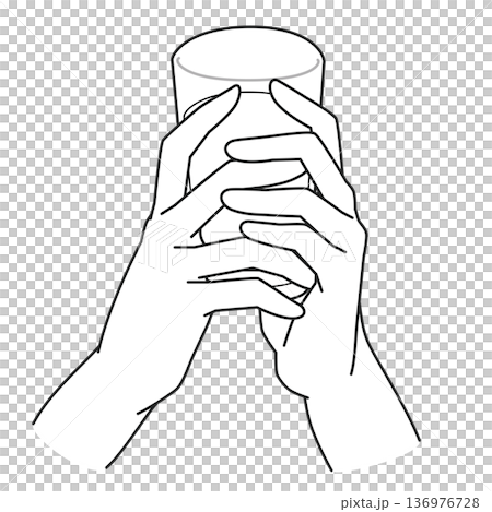 Line drawing of two hands holding a glass of water 136976728