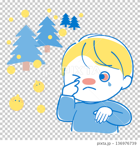 A boy with itchy and bloodshot eyes due to hay fever A boy with itchy and bloodshot eyes due to hay fever 136976739