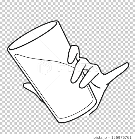コップを持つ小指を立てた手の線画 コップを持つ小指を立てた手の線画 136976761