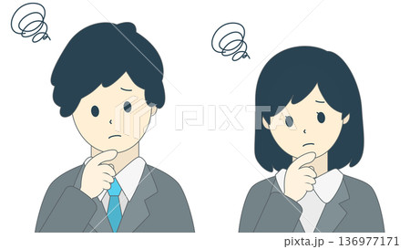 困った表情のビジネス男女(上半身・セット) 困った表情のビジネス男女(上半身・セット) 136977171