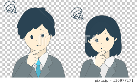 困った表情のビジネス男女(上半身・セット) 困った表情のビジネス男女(上半身・セット) 136977171