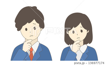 困った表情のビジネス男女(上半身・セット) 困った表情のビジネス男女(上半身・セット) 136977174