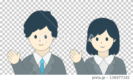 笑顔で案内するビジネス男女(上半身・セット) 笑顔で案内するビジネス男女(上半身・セット) 136977182