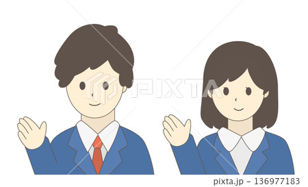 笑顔で案内するビジネス男女(上半身・セット) 笑顔で案内するビジネス男女(上半身・セット) 136977183