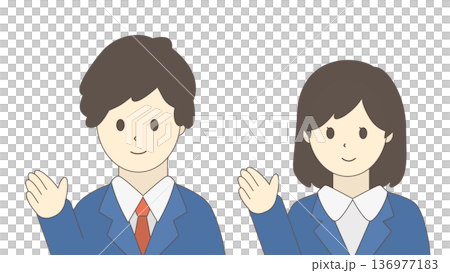 笑顔で案内するビジネス男女(上半身・セット) 笑顔で案内するビジネス男女(上半身・セット) 136977183