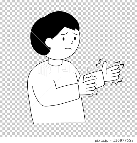 Monochrome illustration and line drawing vector of a man suffering from trembling hands Monochrome illustration and line drawing vector of a man suffering from trembling hands 136977558
