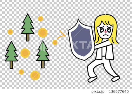 圖說:一名花粉症患者一邊哭泣一邊用盾牌對抗花粉症。 圖說:一名花粉症患者一邊哭泣一邊用盾牌對抗花粉症。 136977640