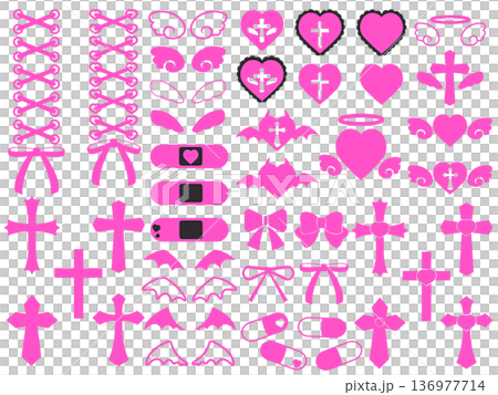 Sickly cute illustration material set 136977714