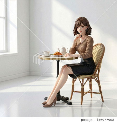 カフェで休憩をする若い女性 カフェで休憩をする若い女性 136977908