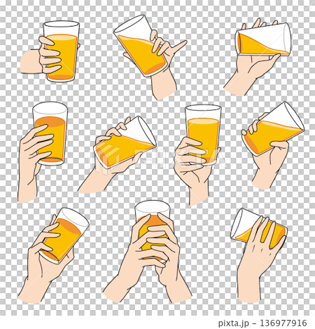 10 illustrations of hands holding a glass of juice 10 illustrations of hands holding a glass of juice 136977916