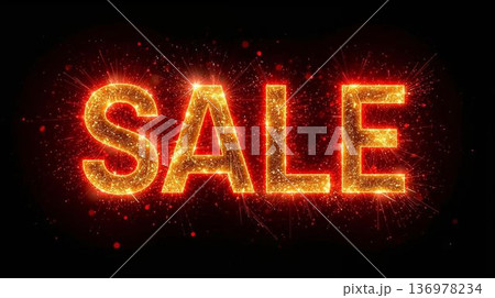 SALE 光文字 赤×ゴールド 発光タイポグラフィ セール広告素材 136978234