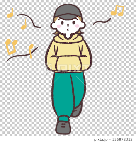 口笛拭きながら歩く人のイラスト 口笛拭きながら歩く人のイラスト 136978312