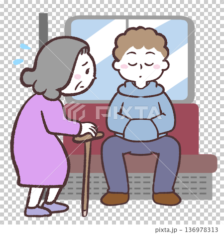 Illustration of a senior woman having trouble finding a seat in the car Illustration of a senior woman having trouble finding a seat in the car 136978313