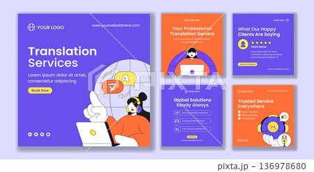 Translation Service Flat Cartoon Hand Drawn Social Media Post Template Background Illustration 136978680