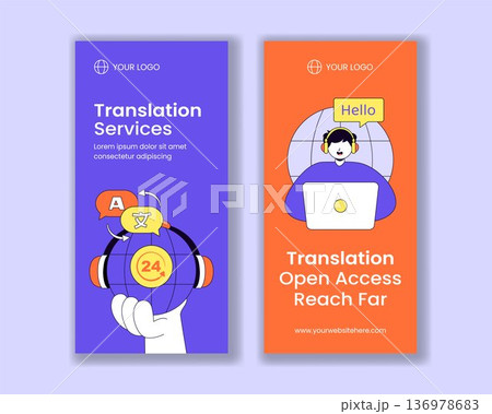 Vertical Banner Translation Service Flat Cartoon Hand Drawn Template Illustration 136978683