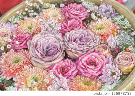 菅原天満宮の花手水3・イラスト 136978752