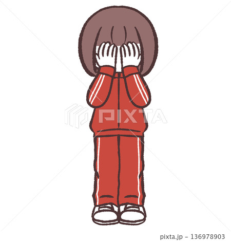顔を両手で覆う赤いジャージの女の子のイラスト 顔を両手で覆う赤いジャージの女の子のイラスト 136978903