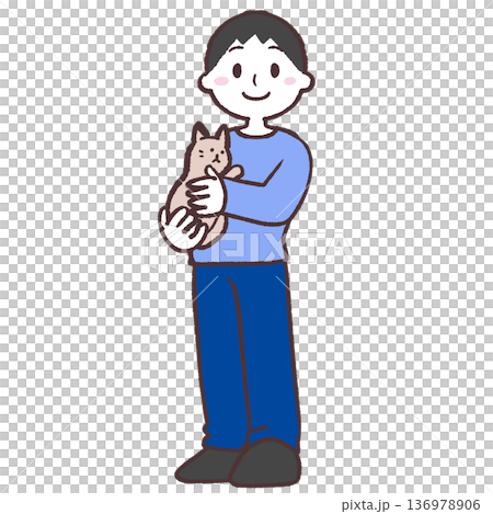 Illustration of a man hugging a cat 136978906