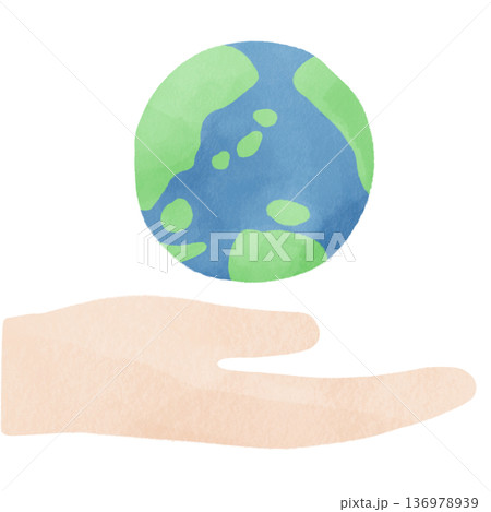 手のひらに浮かぶ地球の水彩風イラスト|環境保護・サステナブル・SDGs・地球環境 手のひらに浮かぶ地球の水彩風イラスト|環境保護・サステナブル・SDGs・地球環境 136978939