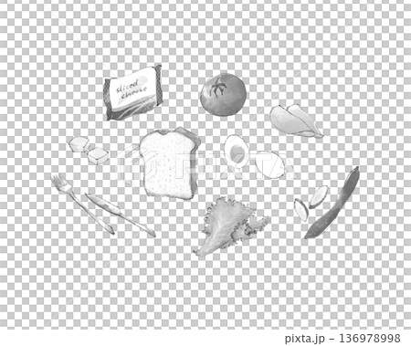 水彩で描いたサンドイッチ具材のイラスト 水彩で描いたサンドイッチ具材のイラスト 136978998