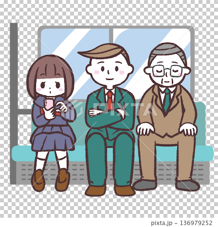 乘客並排坐著的插圖 136979252