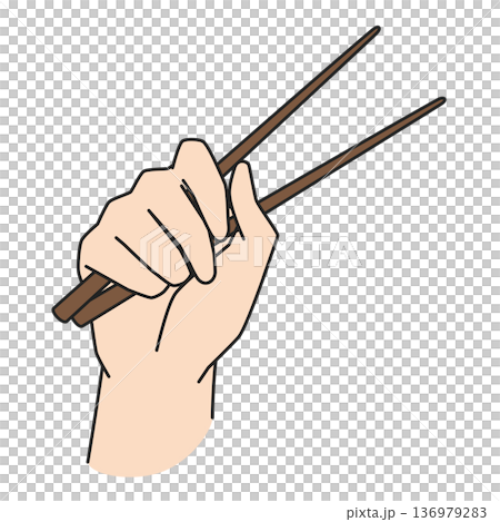 Illustration of a hand holding chopsticks incorrectly 136979283