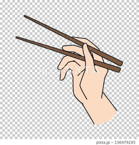 Illustration of a hand holding chopsticks 136979285