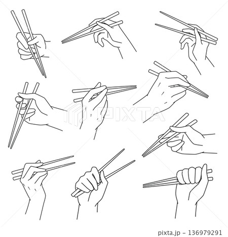 お箸を持つ手の線画 10パターン お箸を持つ手の線画 10パターン 136979291