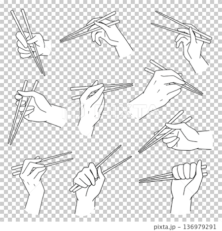 お箸を持つ手の線画 10パターン お箸を持つ手の線画 10パターン 136979291